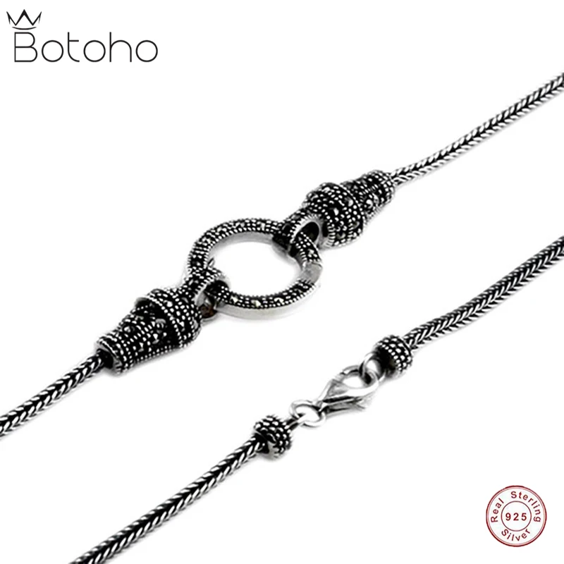 

BOTOHO Pure S925 Silver Universal Buckle Foxtail Necklace Thai Silver Hip Hop Ins Retro Women's Long Section Wild Sweater Chain