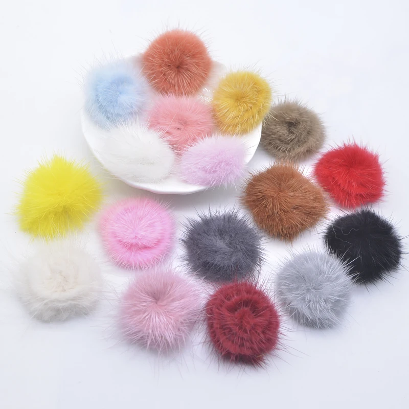 10Pcs 30mm Mink Plush Ball with Bottom Gasket for DIY Headwear Hair Clips Bow Accessories Handmade Baby Clothes Hat Shoes Decor