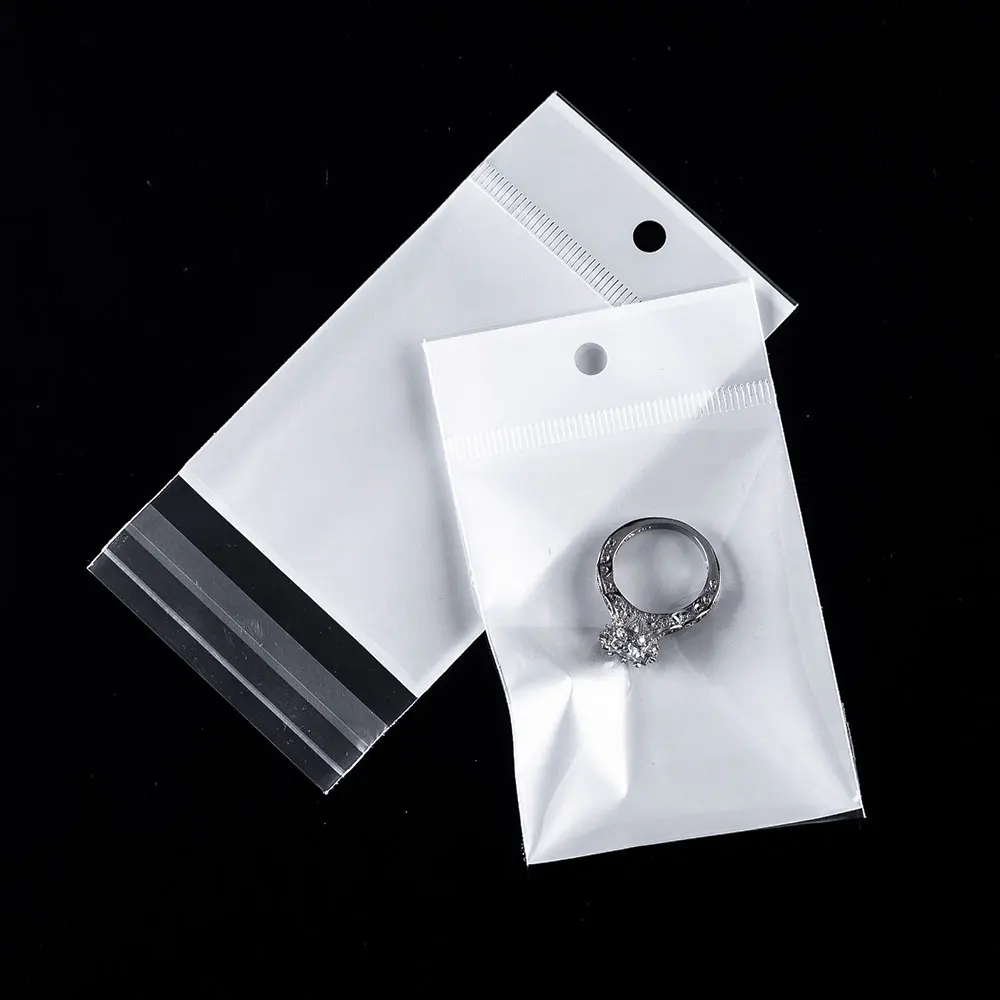 50-100pcs White Seal Bag Plastic Self Adhesive Hang Packaging Transparent Visible Poly Bag for DIY Jewelry Display Retail Pack