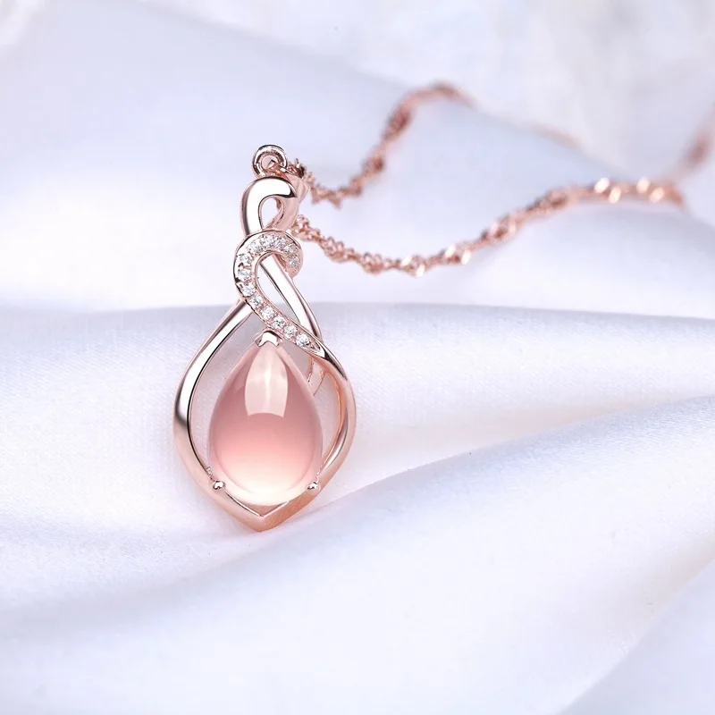 Rose Quartz 14K Rose Gold Necklace Pendant Women Charm Luxury Anniversary Jewelry for Women Christmas Princess Necklace Gifts