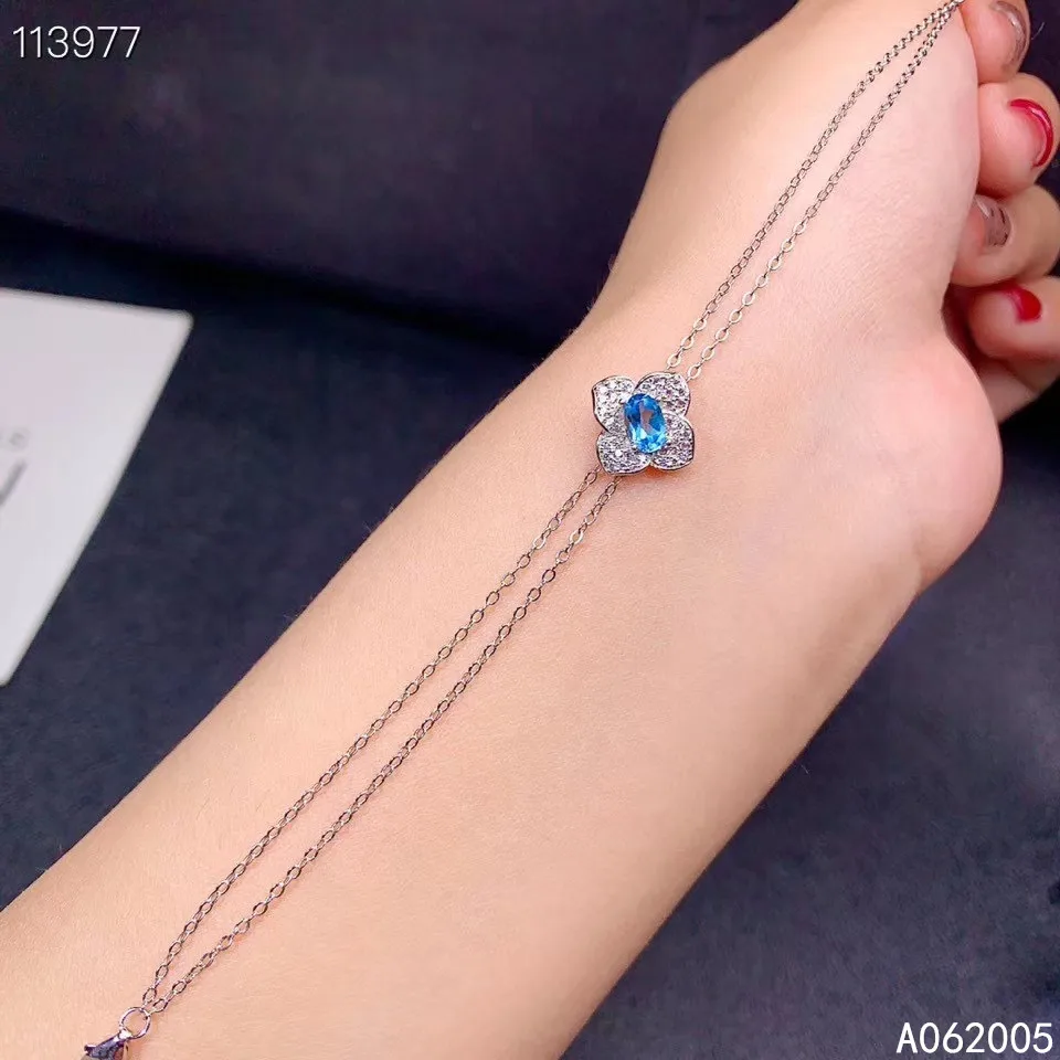 KJJEAXCMY Fine Jewelry 925 Sterling Silver inlaid gemstone blue topaz women new hand bracelet popular support detection