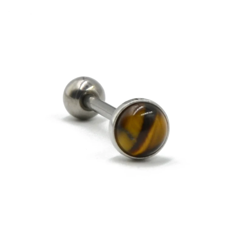 1 PCTitanium Barbell Labradorite Tiger Eye White Line Stone Tongue Barbell Ring Body Piercing Jewelry 14G