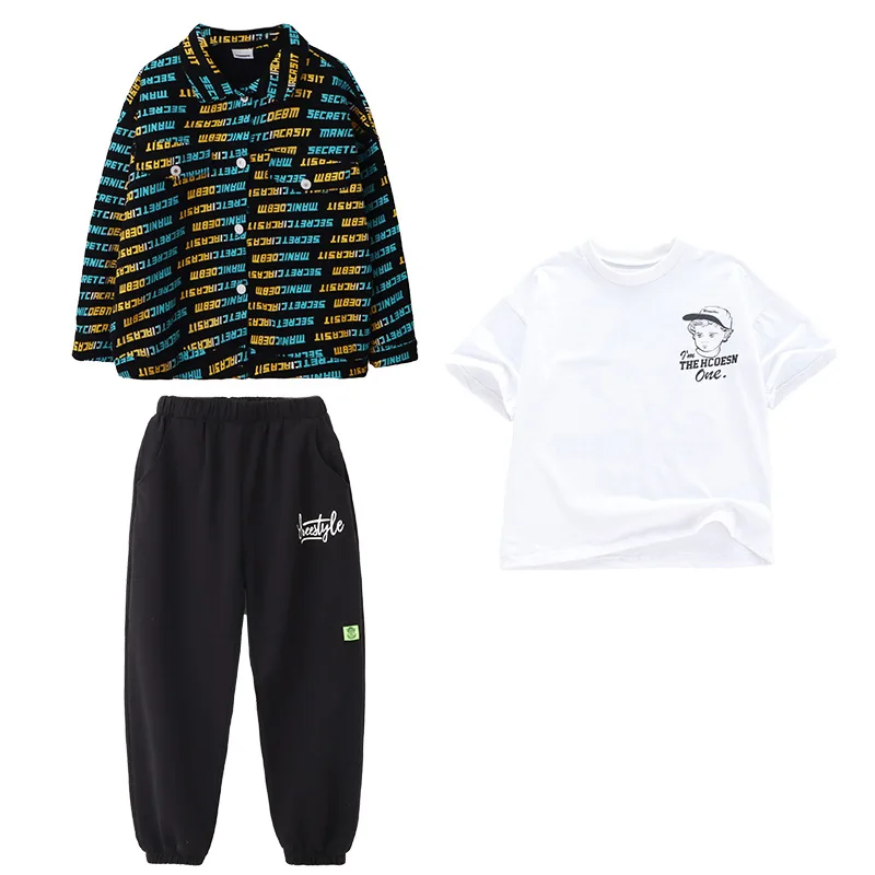 Vêtements Hip Hop pour enfants, veste avec lettres imprimées, manteau supérieur, t-shirt surdimensionné, pantalon Streetwear pour filles et garçons, Costume de Jazz et de danse