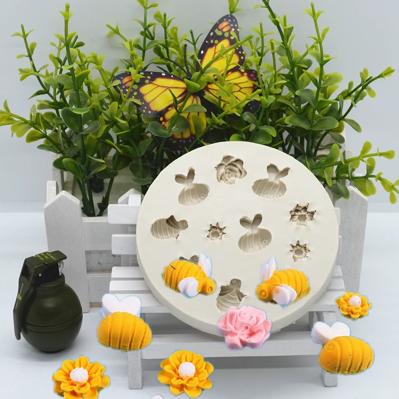 Cute Bee Flower Silicone Mold Resin Kitchen Baking Tool DIY Cake Fondant Pastry Mould Dessert Chocolate Lace Decoration Supplies