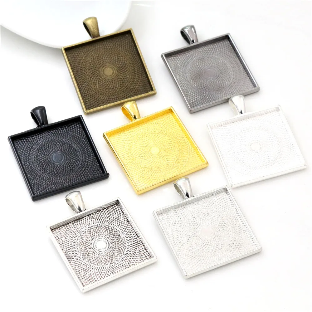 

New Fashion 5pcs 25mm Inner Size 7 Colors Plated Square Cabochon Base Setting Charms Pendant,Fit 25mm Square Glass Cabochons