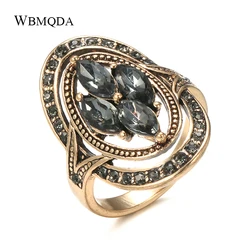 Wbmqda Charm Boho Gray Crystal Rings for Women 585 Antique Gold Color Ethnic Wedding Ring Vintage Jewelry Russia Accessories