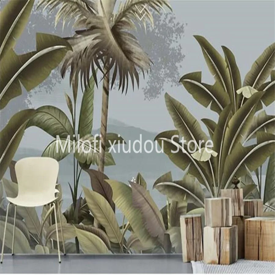 

Customized 3D Mural Wallpaper Nordic Banana Tree Green Leafy Tropical Rainforest Background Wall Decorative Painting Wallpaper