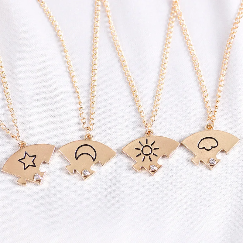 4 Pcs/Set Sun Cloud Star Moon Puzzle Matching Necklace Gifts For Best Friends Sisters Friendship Jewelry