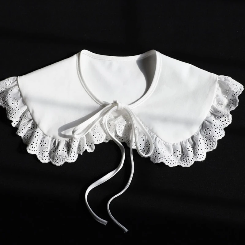 Japanese Women Girl Fake Collar Shawl Wrap Hollow Out Floral Lace Ruffled Trim Necklace Lapel Blouse Student Decor Short Capelet