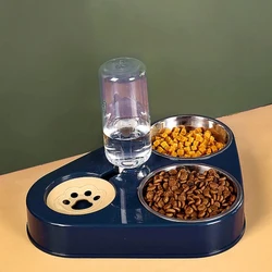 Tazón de comida 3 en 1 para perro y gato, Alimentador automático para beber, fuente portátil de acero inoxidable duradero, 3 tazones, suministros para mascotas