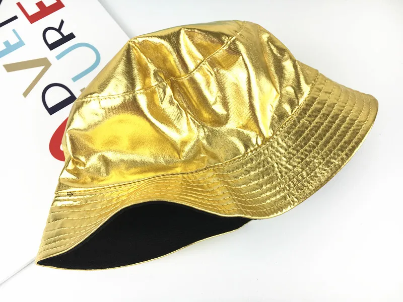 Boomer Hip-hop Double-sided Fisherman Hat Gold And Silver Casual Pot Hat Men's And Women's Outing Sun Hat