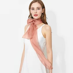100% Real Silk Chiffon Scarf Women Kerchief Soild Black Pure Natural Silk Neck Scarf Long Shawls Thin Silk Foulard Femme180x30cm