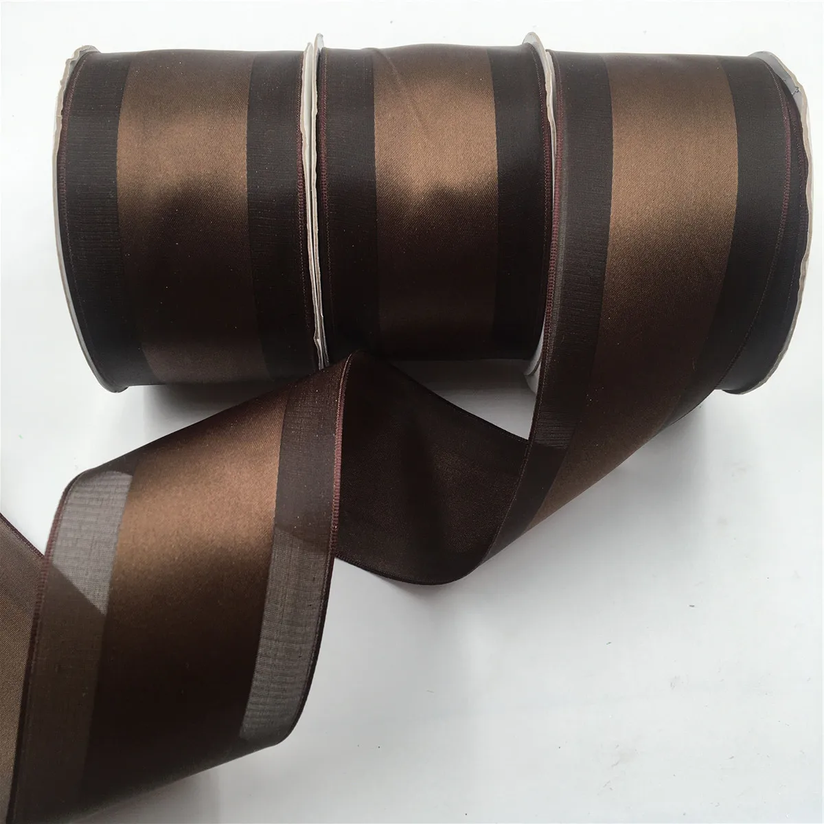 25Yard 63MM  Brown/Dark Coffee Chirstmas Satin Ribbon Wired Organza Edge for Birthday Decoration Gift DIY Wrapping 2-1/2\