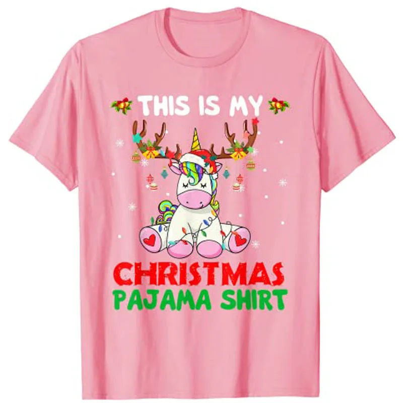 This Is My Christmas Pajama Shirt Unicorn Santa Hat Lights T-Shirt