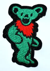 1x Green GRATEFUL DEAD DANCING BEAR Cute Exquisite - Embroidered Iron On Patch (≈ 5.5 * 8.3 cm)