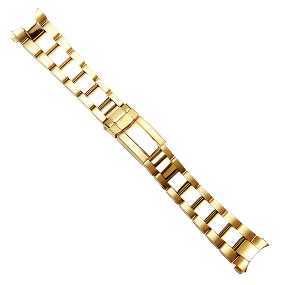 17 20mm 316L Stainless Steel Two Tone Gold Silver Watch Band Strap Old Style Oyster Bracelet Hollow Curved End Watch band