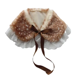 Women Winter Warm Faux Fur Collar Scarf Shawl Deer Antlers Earmuff Fake Wrist Cuffs Leg Warmers Cartoon Bear Brooch Pin