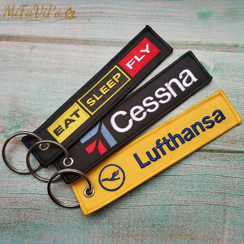 MiFaViPa 3 PCs Lufthansa Keyring CESSNA Keychain Fashion Trinket Embroidery Key Chain for Men Gift Flight Crew