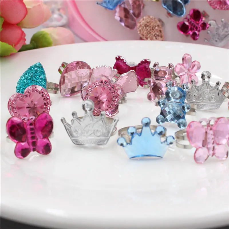 10/12/24 pçs meninas princesa acrílico strass fantasia anéis ajustáveis festa favores crianças anel acessórios beleza moda brinquedos