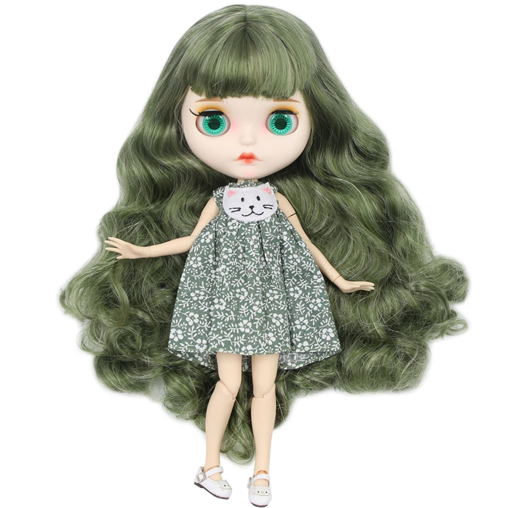 ICY DBS Blyth Doll white skin joint body New matte face green mixed color curls hairs DIY sd gift toy