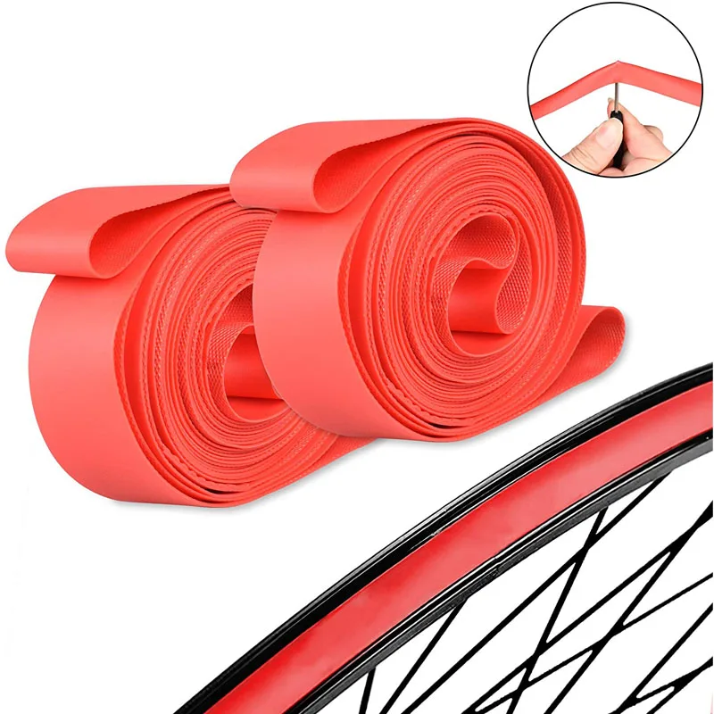 Bike Tire Liners PVC Red Bicycle Rim Strip Rim Tape Fits 26inch 27.5inch 29inch 700C Riding Wheels Inner Tube Tire Strip Rim Tap