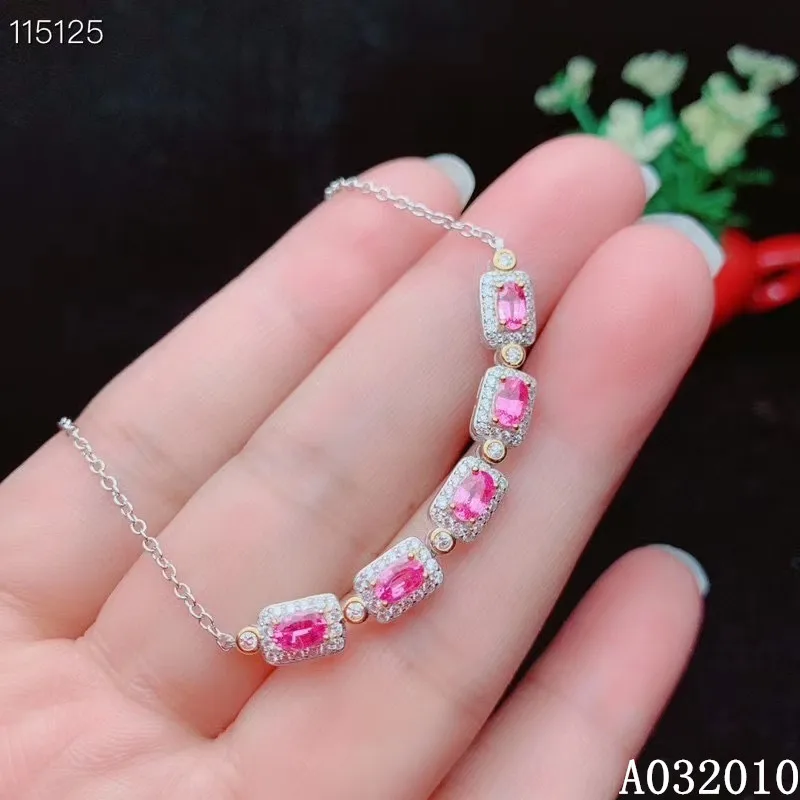 KJJEAXCMY fine jewelry 925 sterling silver inlaid natural pink sapphire fashion girl's new Halloween Gift bracelet support test