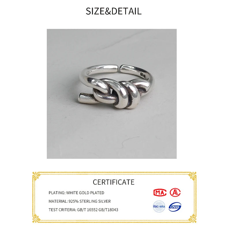 Anillos de plata de ley S925 para mujer, nudos abiertos, anillos de dedo ajustables, joyería fina, accesorios de joyería antialérgica