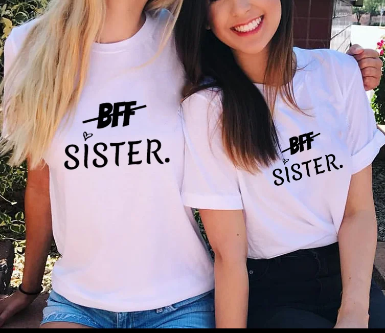 

1 piece of BFF sister letter print ladies summer aesthetic best graphic short sleeve t-shirt sisters best young girl top t-shirt