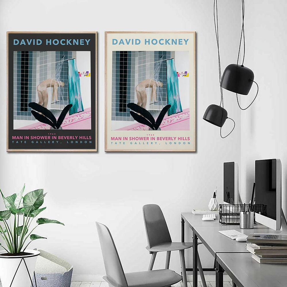 David Hockney Man in Shower Exhibition Posters Gallery Museum Canvas Paintings Retro Abstract Wall Art Pictures Bathroom Decor