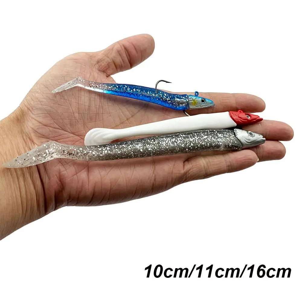 Swim Silicone Luminous Worm Barbed Hook Lead Jig Head Fish Eel Lure Artificial Soft Bait