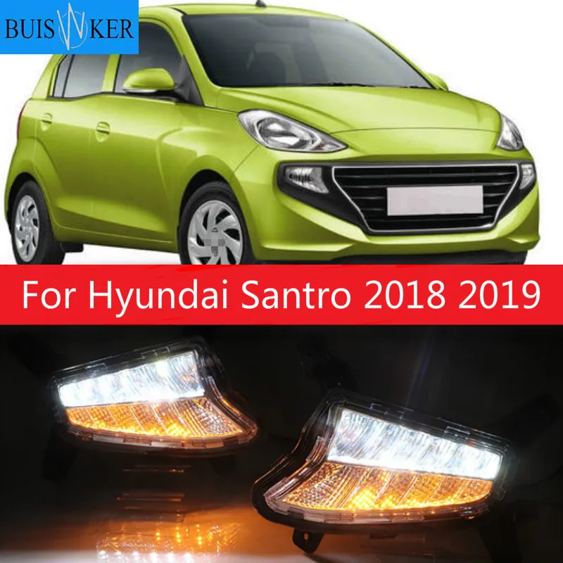 

1Pair LED fog lamp for Hyundai Santro 2018 2019 DRL Daytime Running Lights with Yellow Turn signal light drl