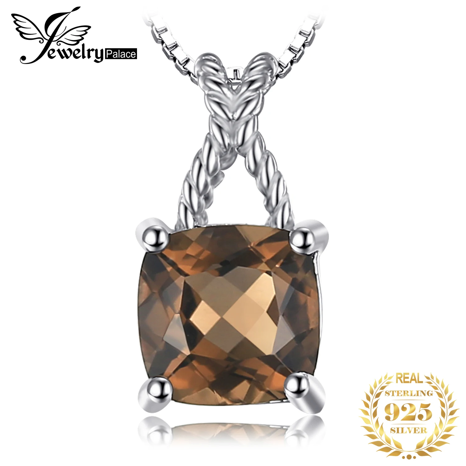 JewelryPalace Square naturalne kwarc dymny 925 srebro naszyjnik dla kobiety bez łańcucha żółte złoto różowe pozłacane