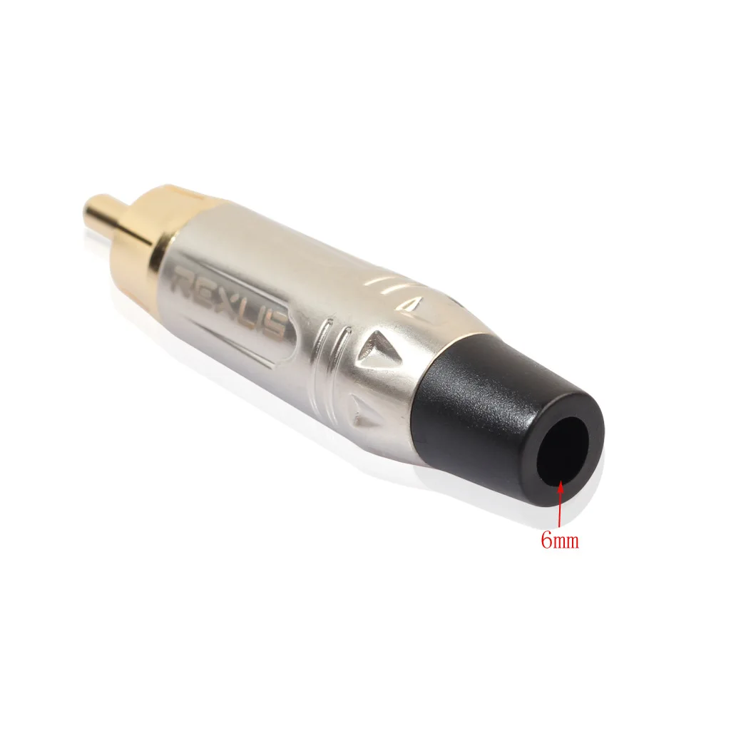 Conector RCA chapado en oro de 2 piezas, adaptador de enchufe macho RCA, Conector de Cable de vídeo/Audio, soporte de Cable de 6mm, súper rápido