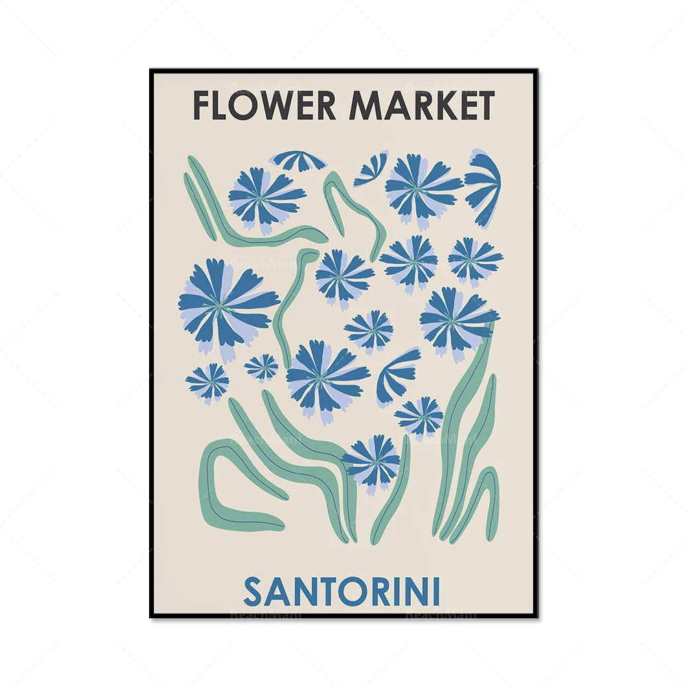 Flower market poster, Rome, Santorini, Paris plant, Milan flower, Florence plant, Paris, spring gallery decoration poster