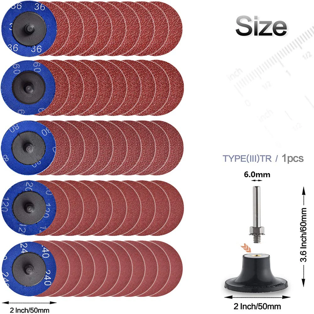 Set di dischi A cambio rapido in rotolo da 51 pezzi dischi abrasivi A/O da 2 pollici con supporto da 1/4 "dischi per il condizionamento della superficie per la lucidatura della smerigliatrice