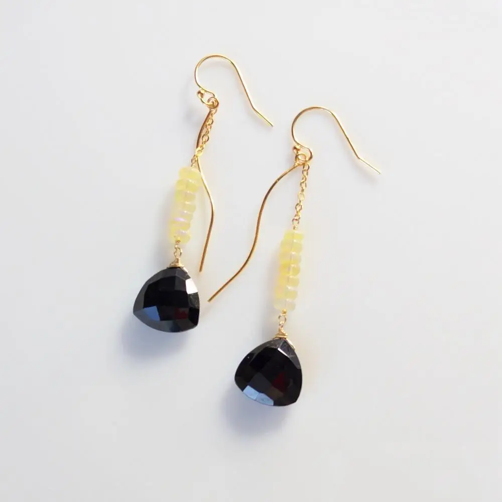 Lii Ji Genuine Natural Fire Opal Black Spinel Drop Earrings 925 Sterling Silver 18K Gold Plated Hook Handmade Unique Earrings