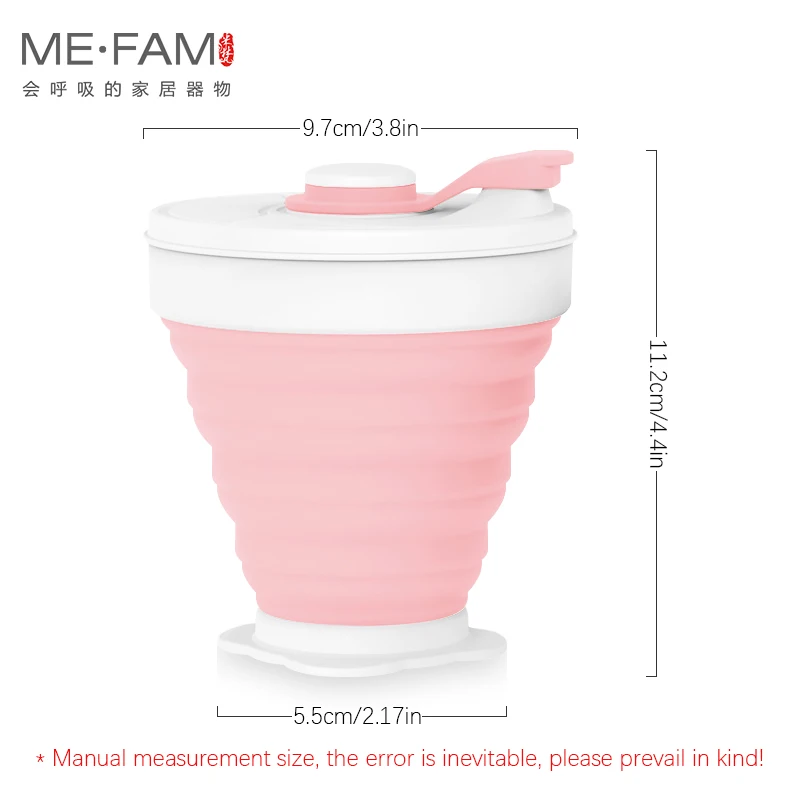 ME.FAM 350ml Silicone Travel Folding Cup Portable Retractable Camping Drinking Water Cups Collapsible Milk Coffee Mug BPA Free