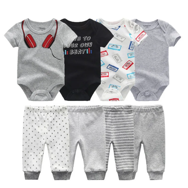 2021 Baby Boy Clothes Sets Cotton 6/8PCS Bodysuits+Pants Solid Unisex Newborn Baby Girl Clothes Ropa bebe Girls Baby Clothing