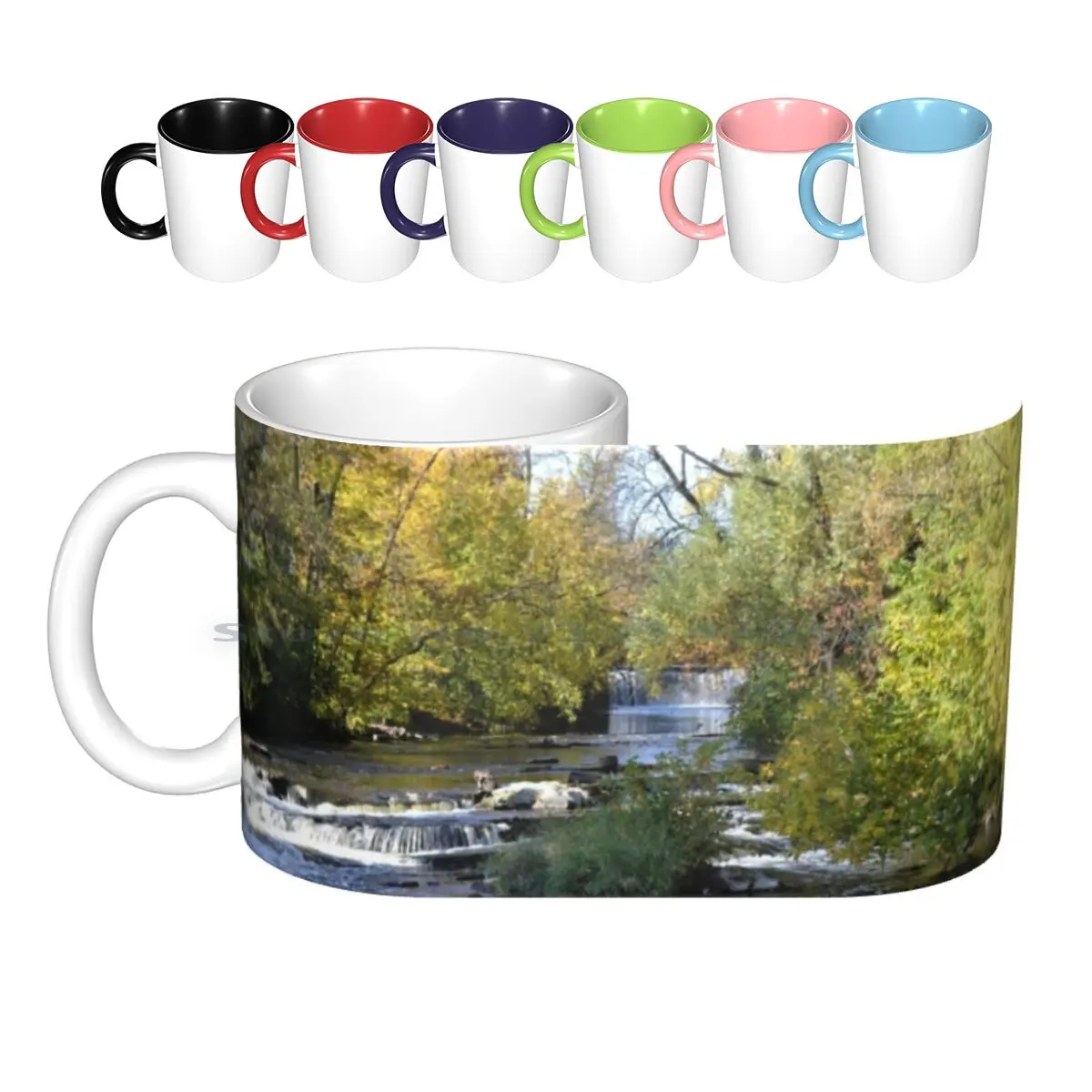 Cedarburg River Ceramic Mugs Coffee Cups Milk Tea Mug River Landscape Wisconsin Falls Autumn Leaves Trees Peaceful Midwest