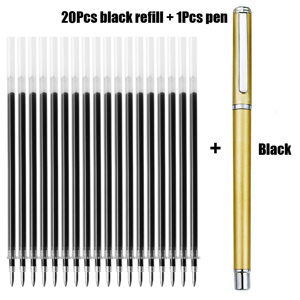 21Pcs/Lot 0.5mm Ultra Fine Finance Gel Pen Black/Blue Ink Refills Rods Gelpen For School Office Exam Supplies Stationery Ballpen