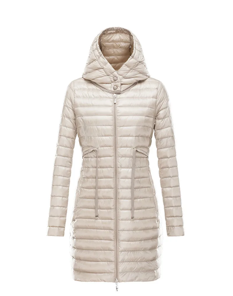 Women\'s Hooded Long Thin Slim White Duck Down Coat