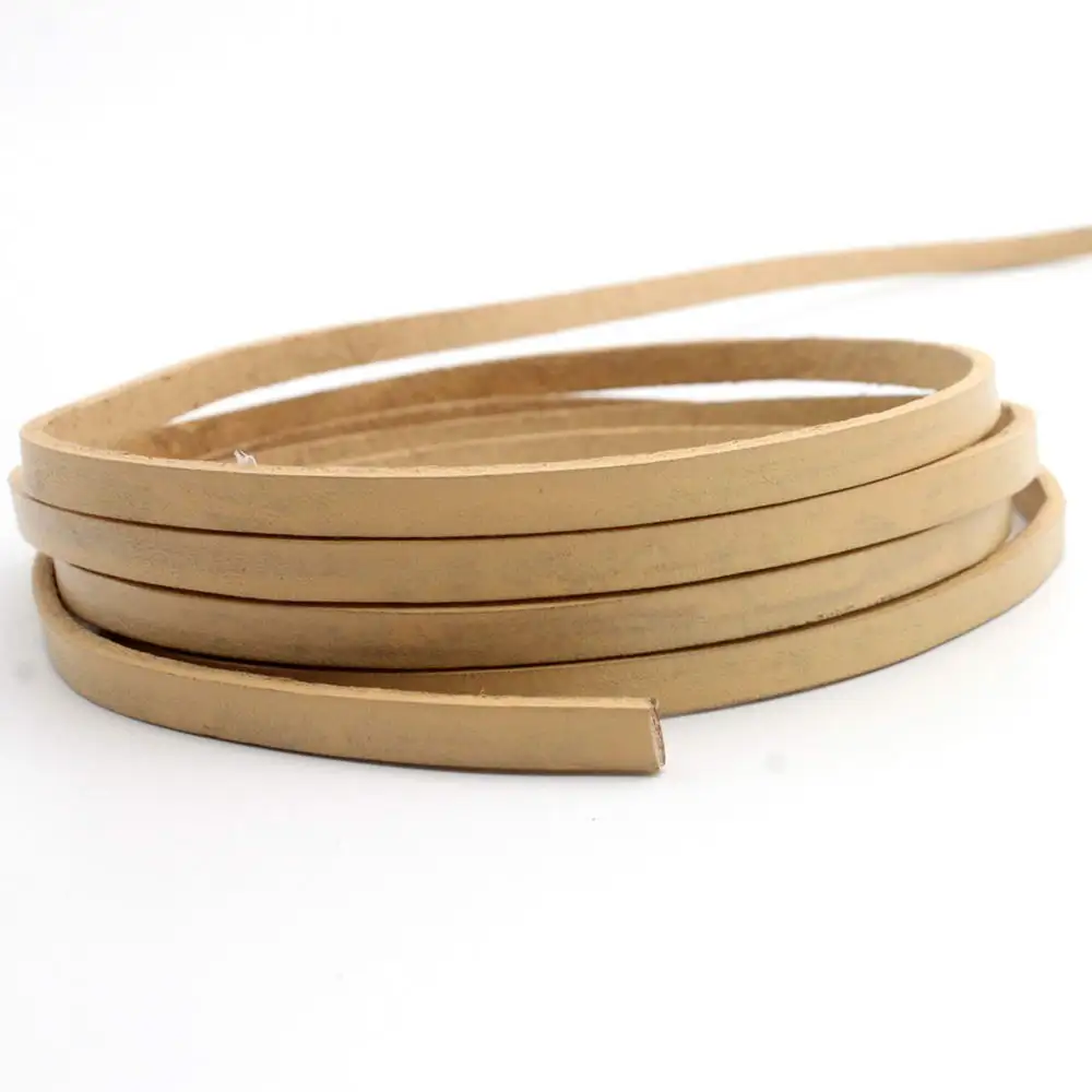 

Aaazee 1 Yard 5mmx2mm Beige Coated Cow Hide Real Leather Strip, 5mm Wide Genuine Cord GF5M103