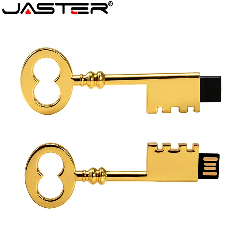 JASTER creativo llave dorada USB 2,0 unidad Flash USB pendrive 4GB 8GB 16GB 32GB 64GB memoria Stick regalos