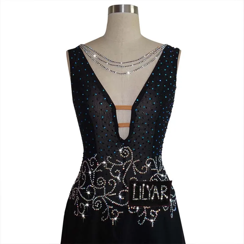 Ballroom Dance Standard Skirt Competition Costumes Performing Dress Customize New Arrival Adult Kids Deep V-neck Bla