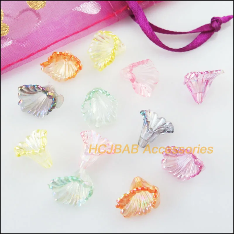 100 New Glory Acrylic Charms Horn Flower Spacer Beads End Caps Mixed 10x13mm