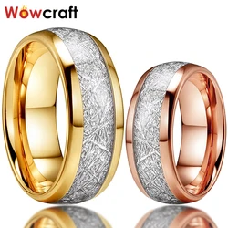 Men Women Tungsten Wedding Ring Polished Shiny Meteorite Inlay Dome Engagement Ring with Comfort Fit