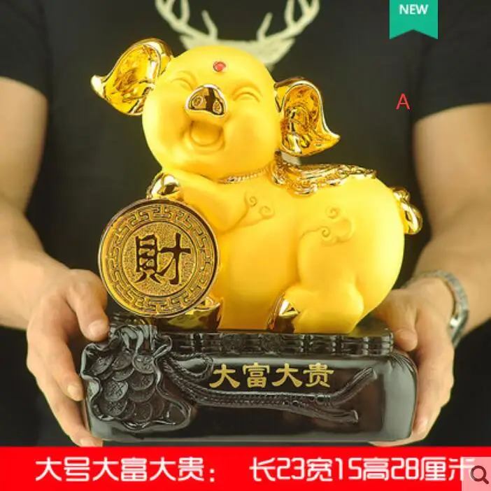 

Resin Zodiac Gold Pig Lucky Living Room Feng Shui Crafts Pig Decoration