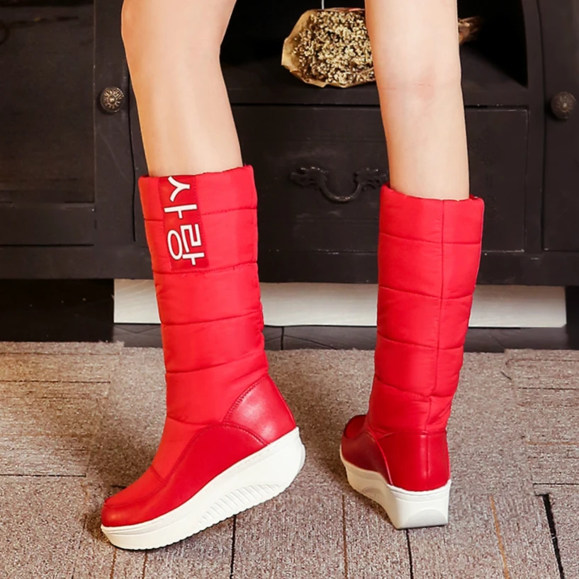 Women Down Snow Boots Girls Cotton Shoes South Korea Style Platform Wedges Mid Calf Boots Female Plush Warm Inner 2020 Fashion