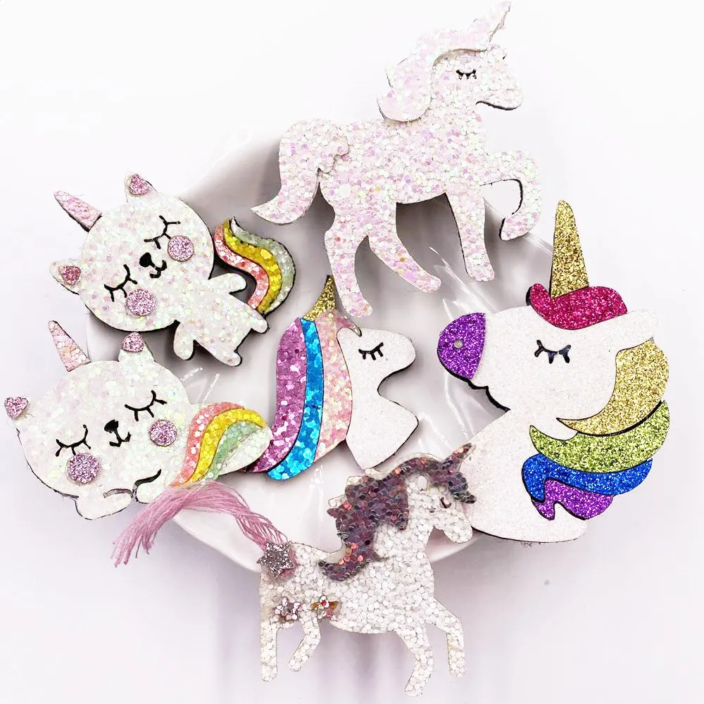 12PCS Filz Stoff Glitter Katze Einhorn Applikation DIY Haarnadel Bogen Zubehör Handgemachte Animation Patches Nähen Muster Handwerk