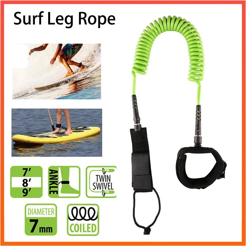 10ft 7mm SUP Ankle Leash Surfboard Coiled Stand UP Surfboard Coiled Cord Wrist Leash Surfing Accessory